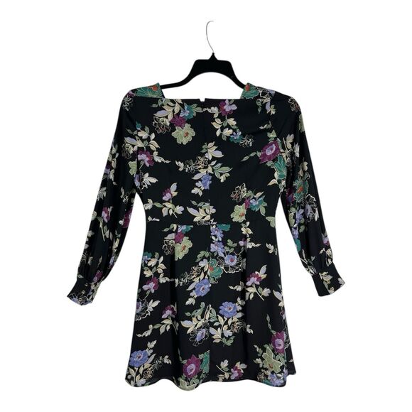 LOFT Mini Dress Women’s Size 4 Black Floral Long Sleeve Side Pockets Lined - Picture 2 of 7